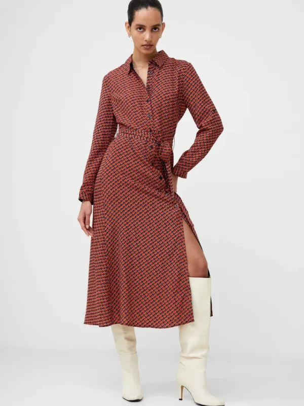 FRENCH CONNECTION Day Dresses | Sale<Abstract Belted Midi Shirt Dress Orange