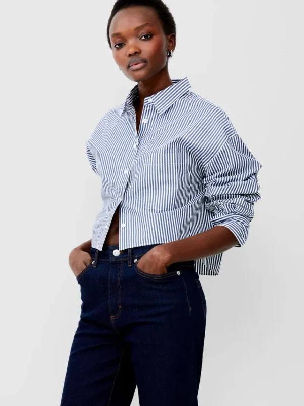 FRENCH CONNECTION Women's Shirts | Tops<Alissa Stripe Cropped Shirt Midnight/LinenWhite