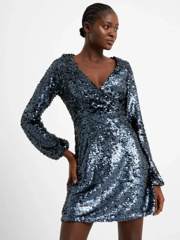 FRENCH CONNECTION Party Dresses<Bisma Sequin Wrap Mini Dress GunmetalSilver