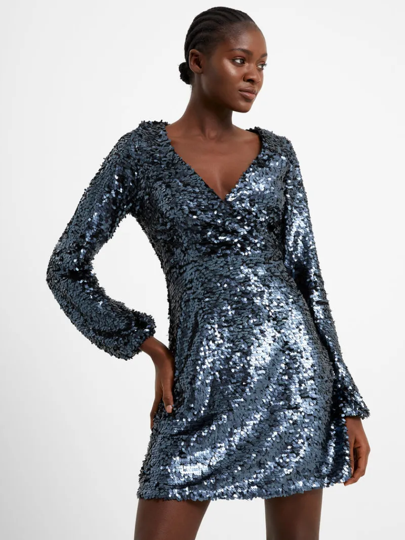 FRENCH CONNECTION Party Dresses<Bisma Sequin Wrap Mini Dress GunmetalSilver