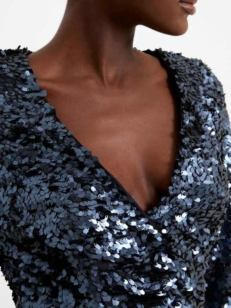FRENCH CONNECTION Party Dresses<Bisma Sequin Wrap Mini Dress GunmetalSilver