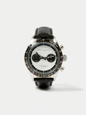 FRENCH CONNECTION Men's Watches< Leather Strap Watch with White Dial Black