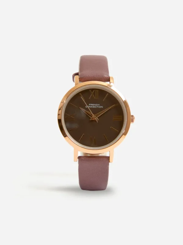 FRENCH CONNECTION Jewellery | Women's Watches< Leather Strap Watch with Dial Brown