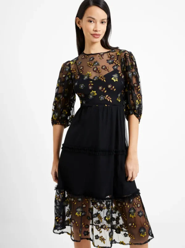 FRENCH CONNECTION Party Dresses<Camielle Embroidered Midi Dress Blackout