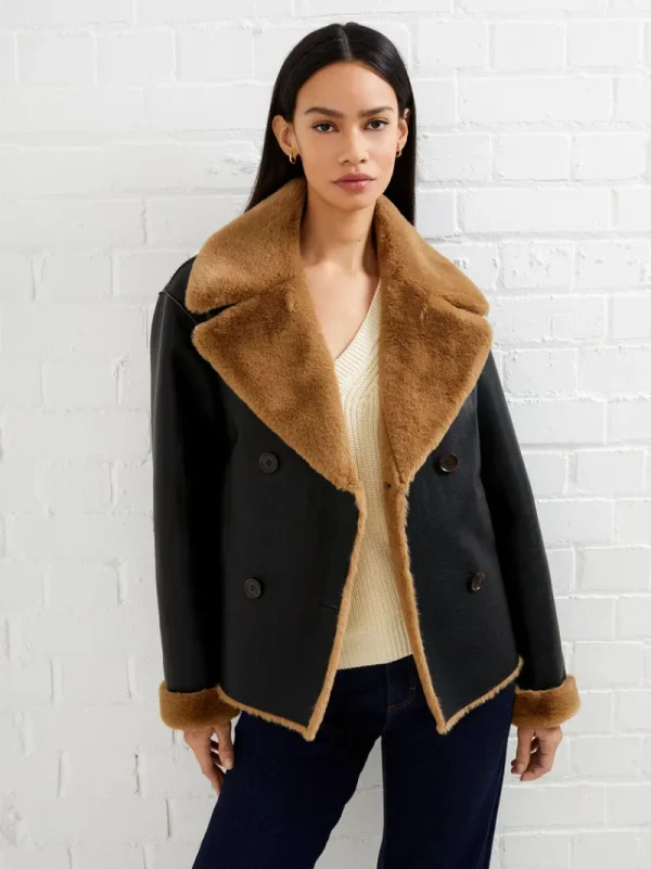 FRENCH CONNECTION Coats & Jackets<Cerys PU Faux Fur Jacket Blackout/TobaccoBrw