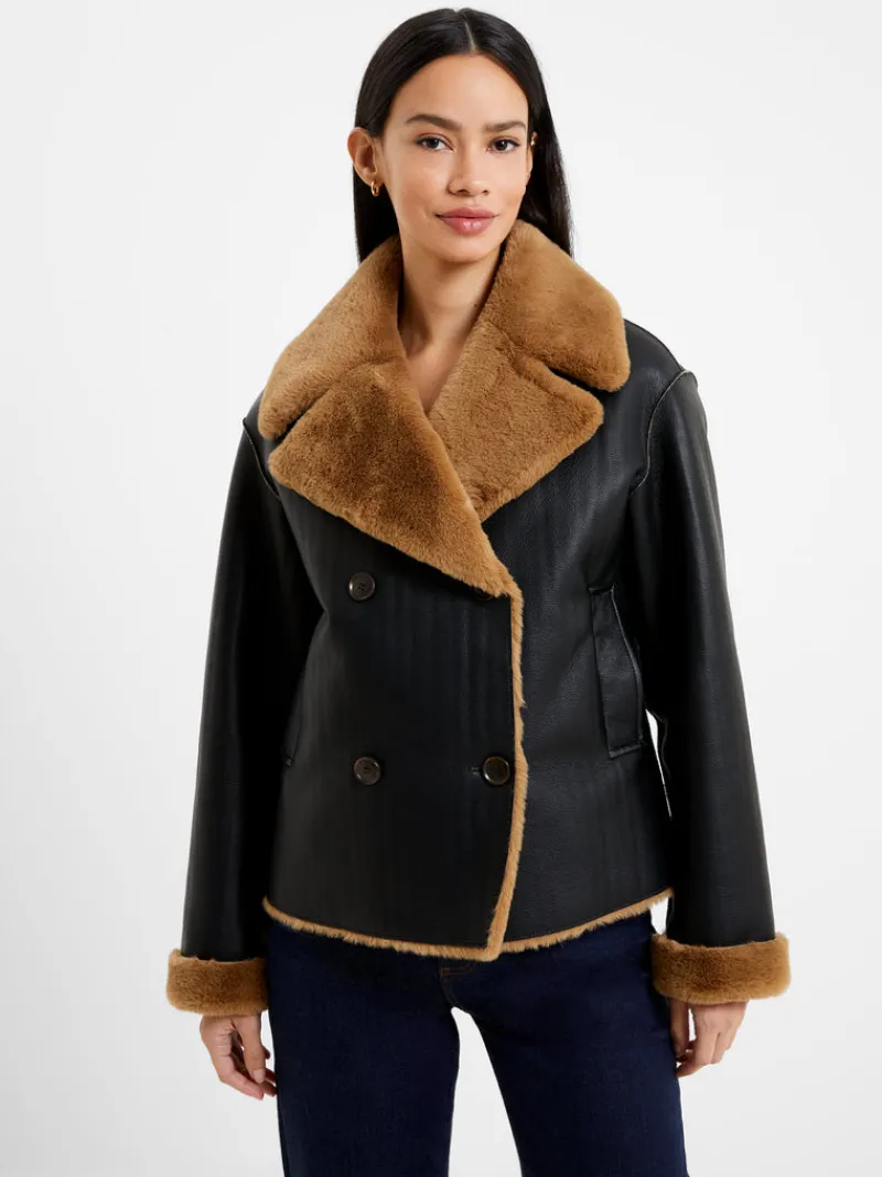 FRENCH CONNECTION Coats & Jackets<Cerys PU Faux Fur Jacket Blackout/TobaccoBrw