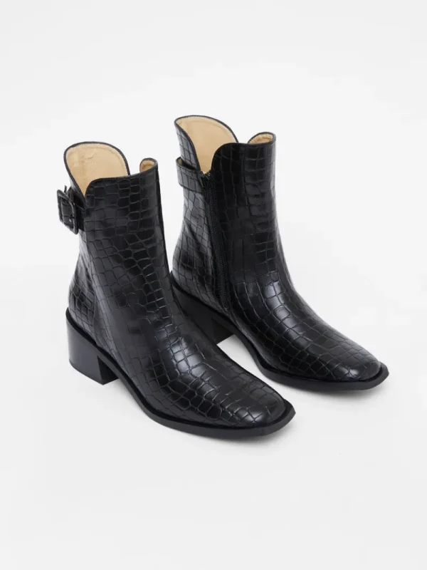 FRENCH CONNECTION Shoes<Connic Croc Ankle Boots BlackCroc