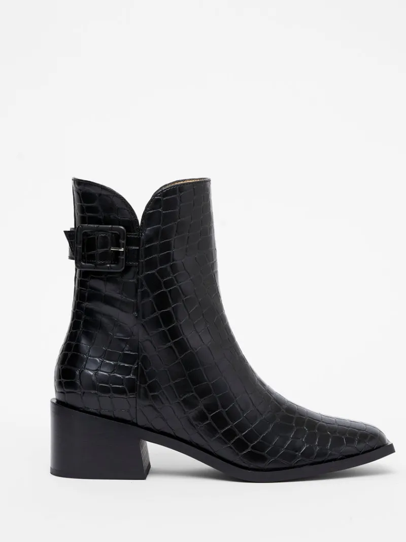FRENCH CONNECTION Shoes<Connic Croc Ankle Boots BlackCroc