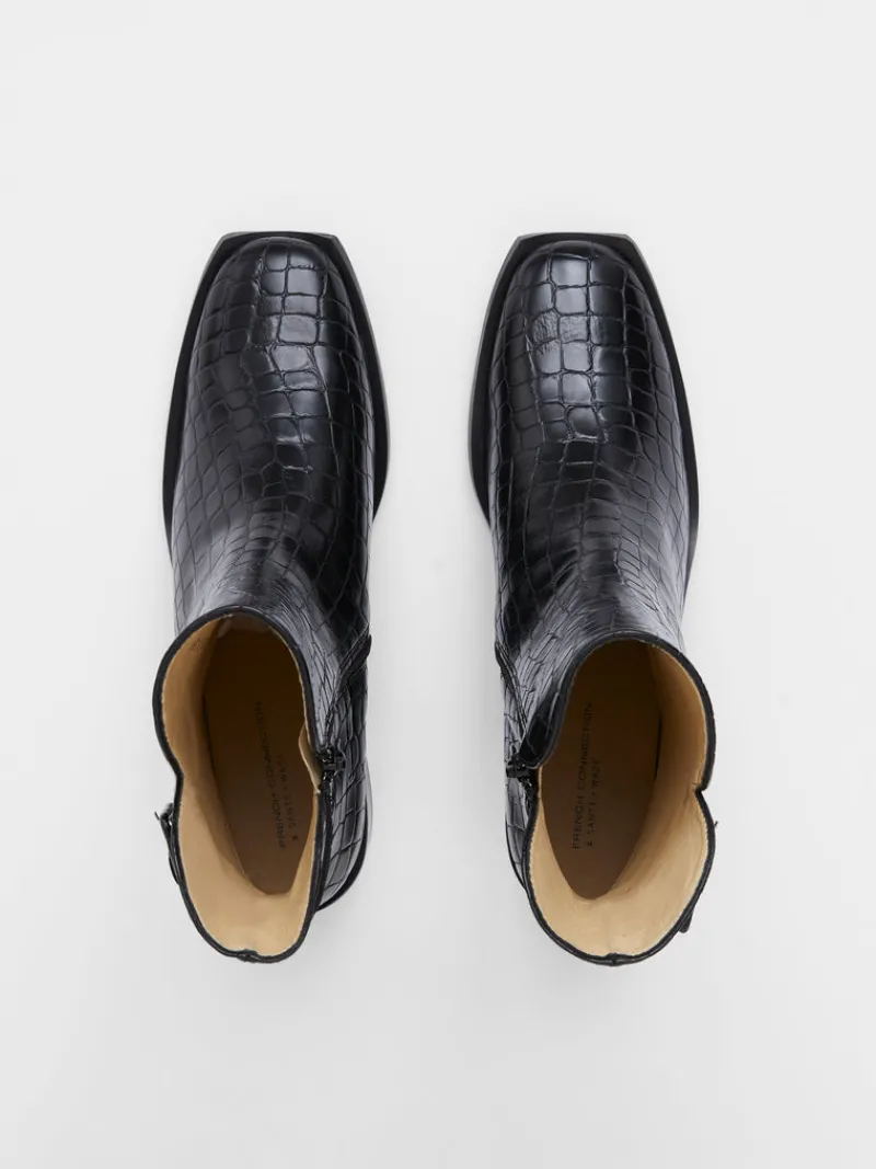 FRENCH CONNECTION Shoes<Connic Croc Ankle Boots BlackCroc