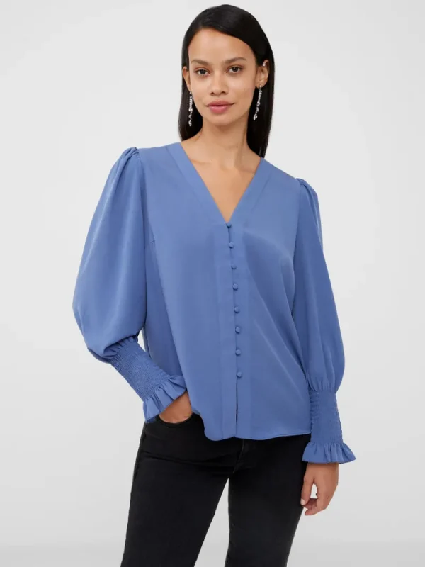FRENCH CONNECTION Sale<Crepe V-Neck Smocked Sleeve Blouse CoastalFjord