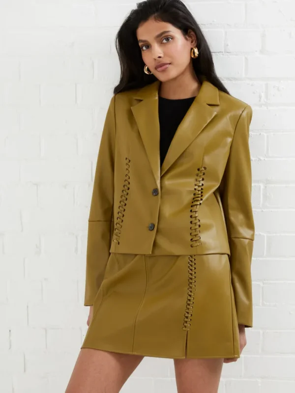 FRENCH CONNECTION Sale | Co-ords<Crolenda PU Lace-Up Cropped Blazer Nutria