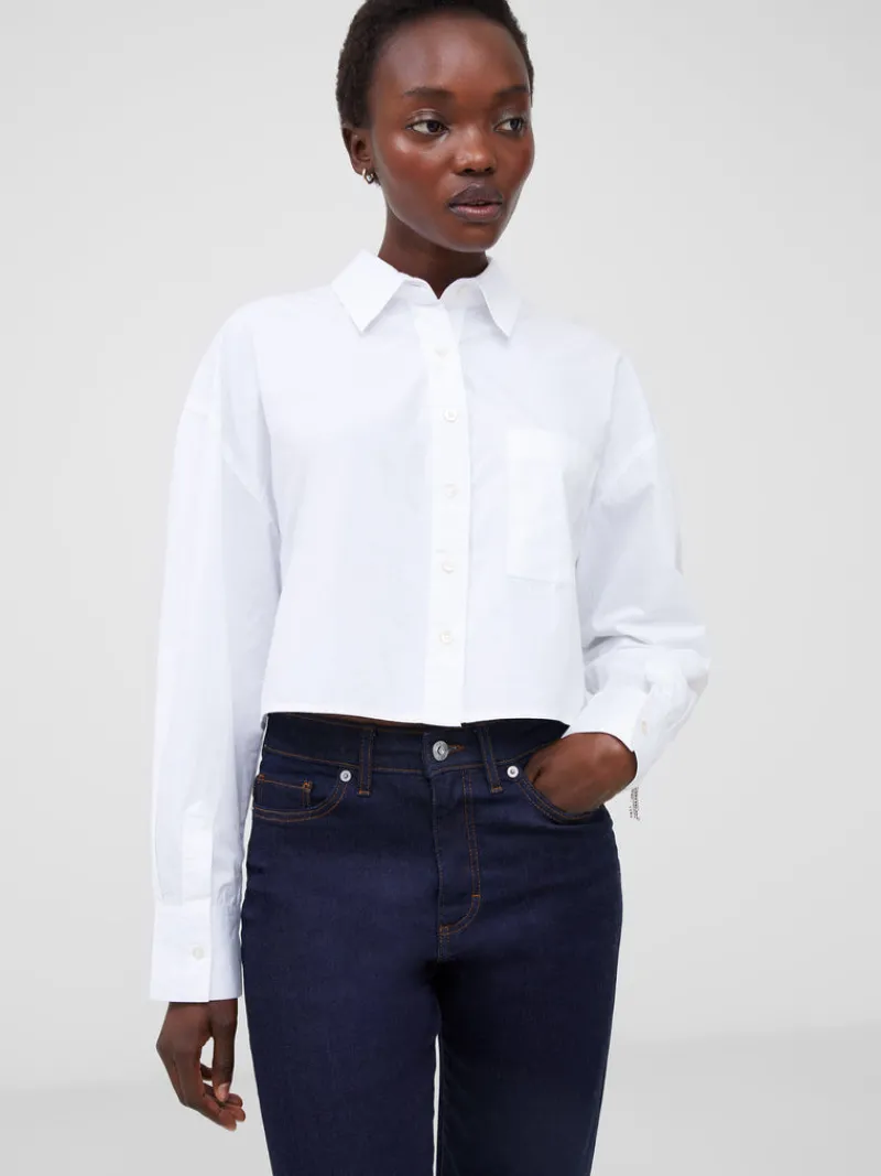 FRENCH CONNECTION Sale<Crystal Alissa Cropped Cotton Shirt LinenWhite