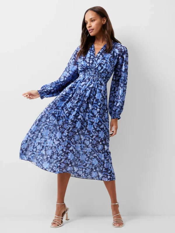 FRENCH CONNECTION Wedding Guest Dresses | Floral Dresses | Midi Dresses | Dresses | Day Dresses | Blue Dresses<Cynthia Fauna Midi Dress MidnightBlue