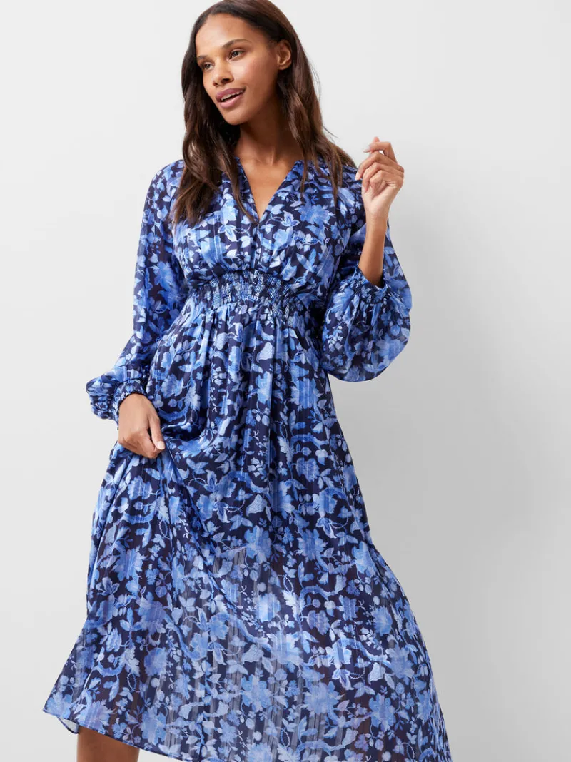 FRENCH CONNECTION Wedding Guest Dresses | Floral Dresses | Midi Dresses | Dresses | Day Dresses | Blue Dresses<Cynthia Fauna Midi Dress MidnightBlue