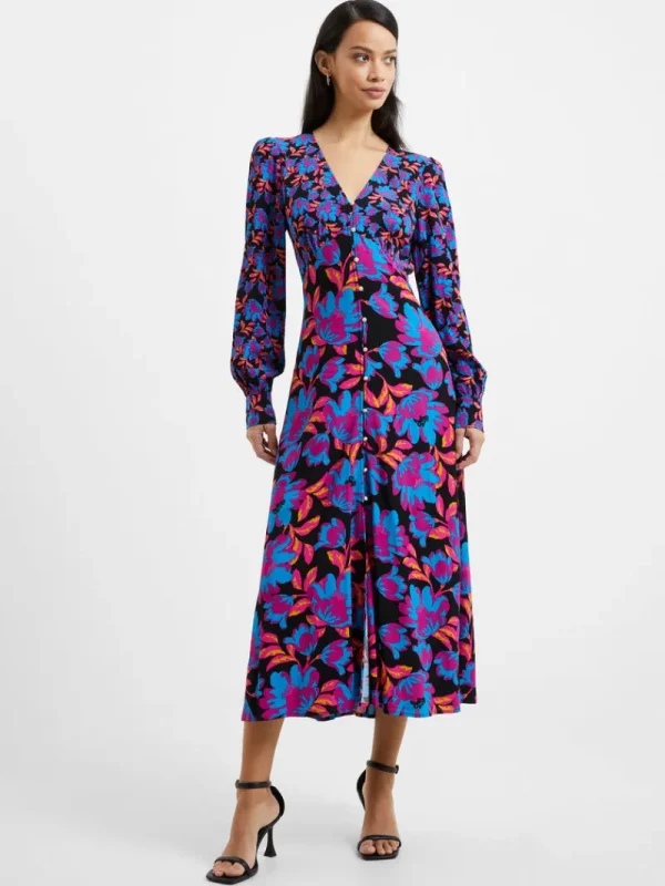 FRENCH CONNECTION Day Dresses | Wedding Guest Dresses<Darla Eco Anita Drape Midi Dress BlackMulti