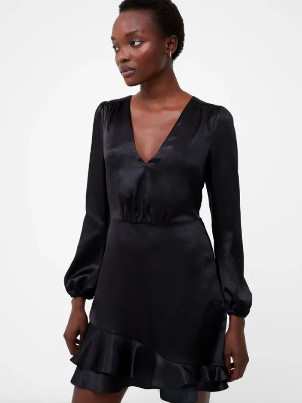 FRENCH CONNECTION Party Dresses | Wedding Guest Dresses<Denney Satin Ruffle Mini Dress Black