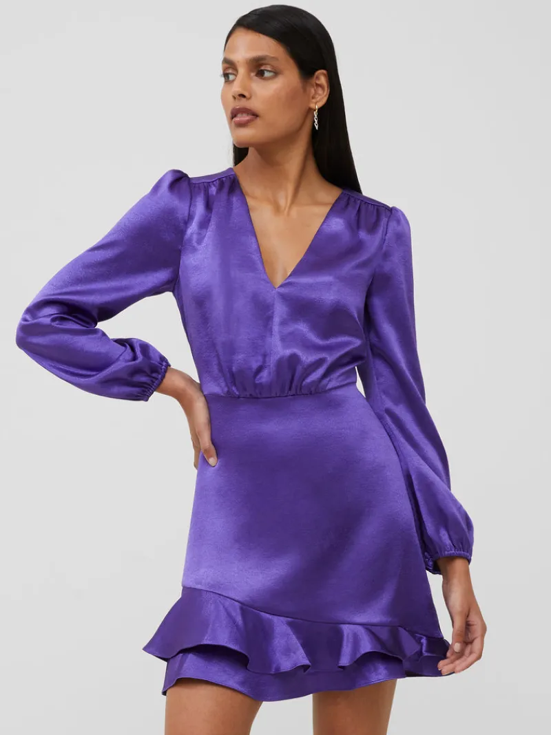 FRENCH CONNECTION Party Dresses | Wedding Guest Dresses<Denney Satin V-Neck Mini Dress CobaltViolet