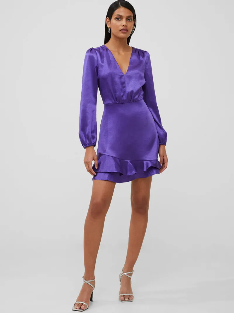 FRENCH CONNECTION Party Dresses | Wedding Guest Dresses<Denney Satin V-Neck Mini Dress CobaltViolet
