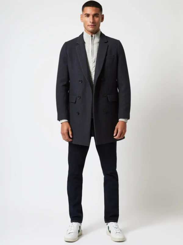 FRENCH CONNECTION Coats & Jackets<Double Breasted Herringbone Overcoat MidGreyHerringbone