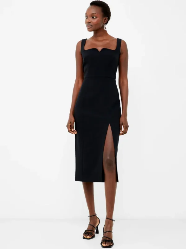 FRENCH CONNECTION Midi Dresses | Black Dresses | Dresses<Echo Crepe Neck Detail Midi Dress Blackout