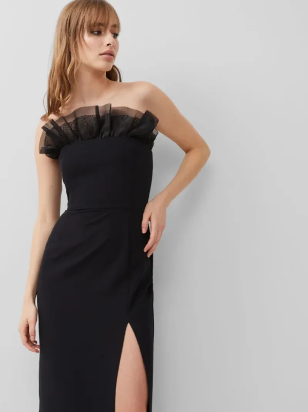 FRENCH CONNECTION Party Dresses | Wedding Guest Dresses | Midi Dresses | Dresses | Black Dresses<Echo Organza Mix Frill Strapless Midi Dress Blackout