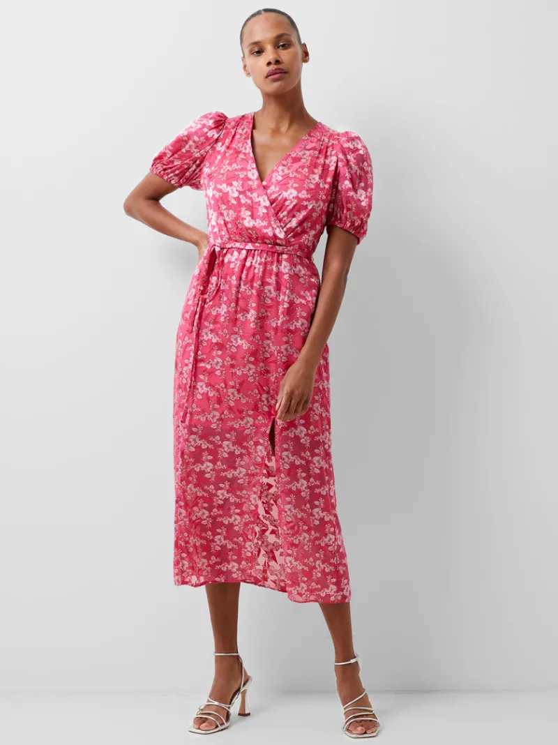 FRENCH CONNECTION Wedding Guest Dresses | Floral Dresses | Midi Dresses | Dresses<Elianna Devore Midi Dress RaspberrySorbet/Aza