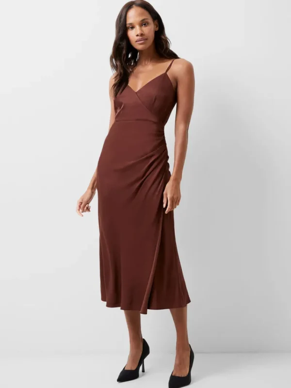 FRENCH CONNECTION Party Dresses | Wedding Guest Dresses | Midi Dresses | Dresses<Ennis Eco Satin Slip Midi Dress ChocolateFondant
