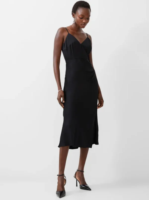 FRENCH CONNECTION Party Dresses | Wedding Guest Dresses | Midi Dresses | Black Dresses | Dresses<Ennis Eco Satin Slip Midi Dress Blackout