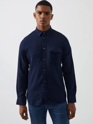 FRENCH CONNECTION Men's Shirts<Flannel Long Sleeve Shirt DarkNavy