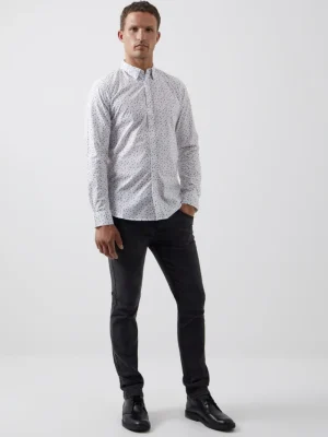 FRENCH CONNECTION Men's Shirts<Floral Long Sleeve Shirt White/BlackFlower