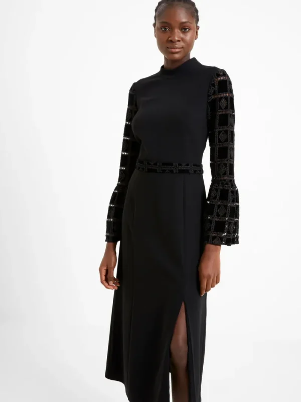 FRENCH CONNECTION Wedding Guest Dresses<Garnet Velvet Lace Midi Dress Blackout