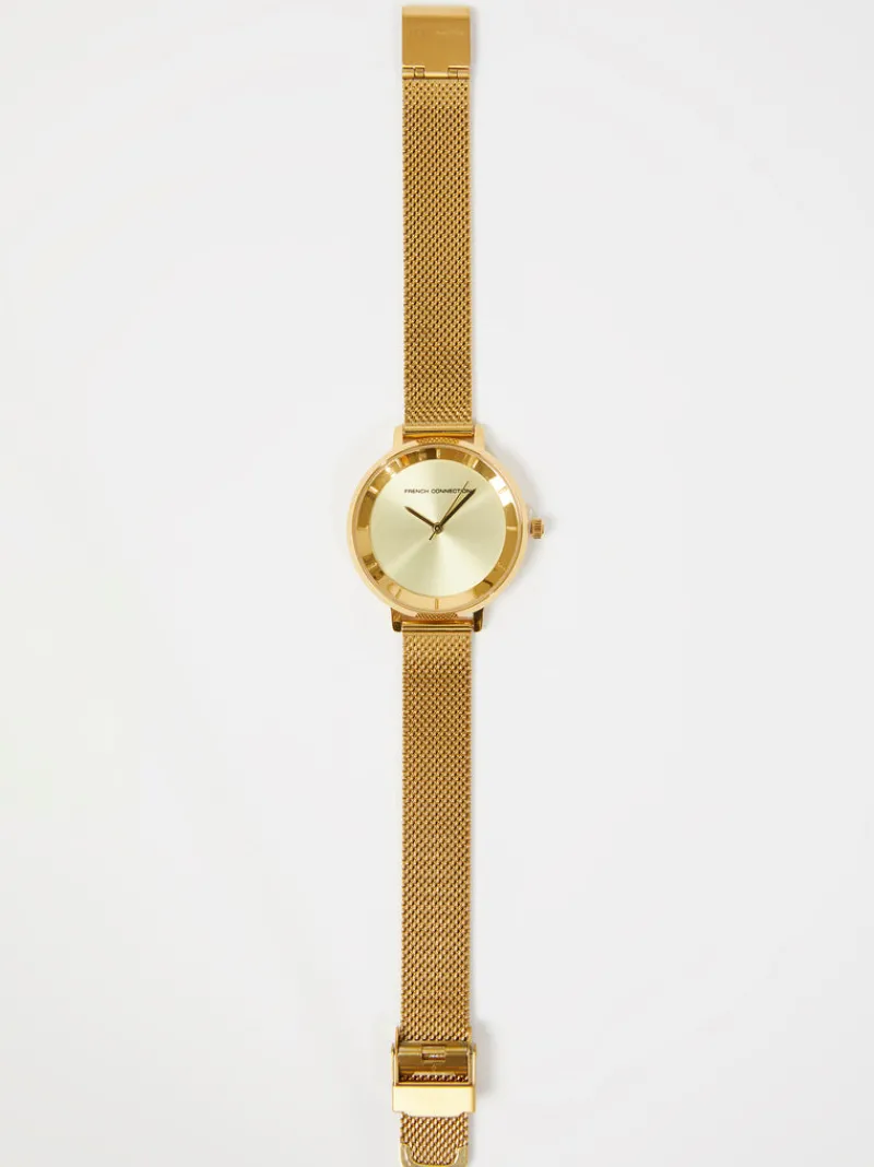 FRENCH CONNECTION Jewellery | Women's Watches< Tone Mesh Bracelet Watch with Champagne Dial Gold