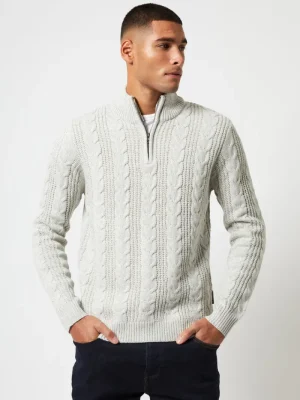 FRENCH CONNECTION Jumpers & Cardigans<Half Zip Cable Knit Jumper EcruMel