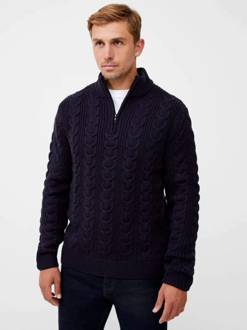 FRENCH CONNECTION Jumpers & Cardigans<Half Zip Funnel Neck Cable Knit Jumper DarkNavy
