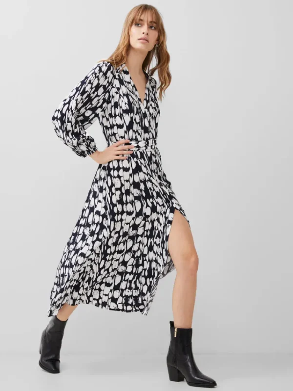 FRENCH CONNECTION Day Dresses | Wedding Guest Dresses | Midi Dresses | Blue Dresses | Dresses<Islanna Crepe Belted Dress Marine/White