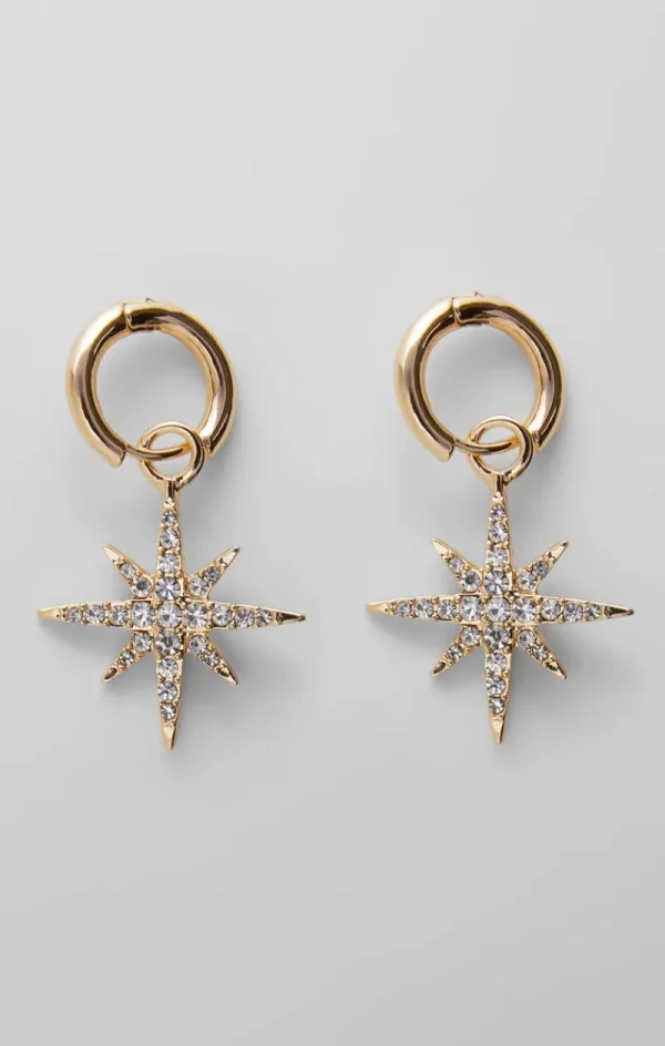 FRENCH CONNECTION Jewellery<Large Diamante Star Huggie Hoop Earrings Gold/Diamente