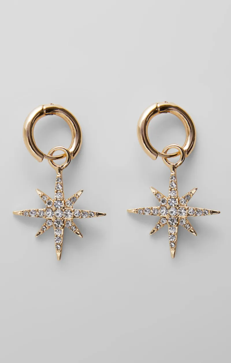 FRENCH CONNECTION Jewellery<Large Diamante Star Huggie Hoop Earrings Gold/Diamente