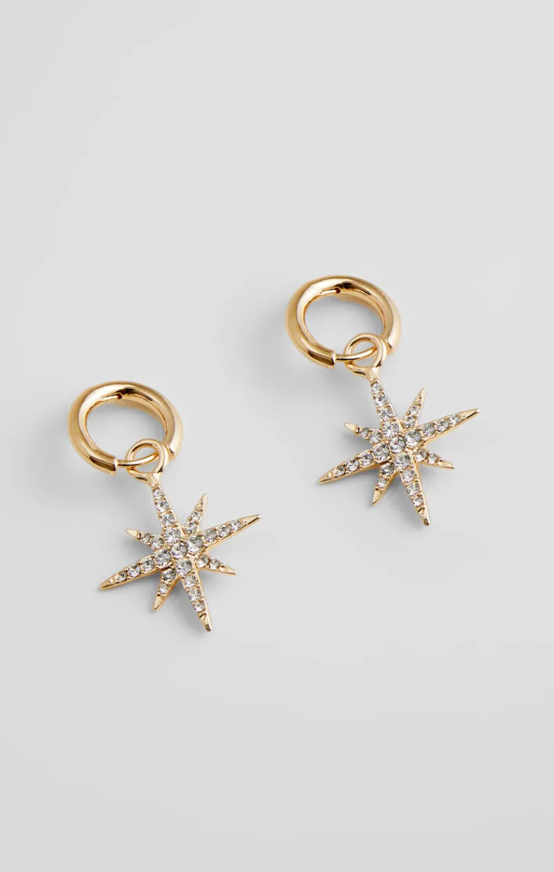 FRENCH CONNECTION Jewellery<Large Diamante Star Huggie Hoop Earrings Gold/Diamente