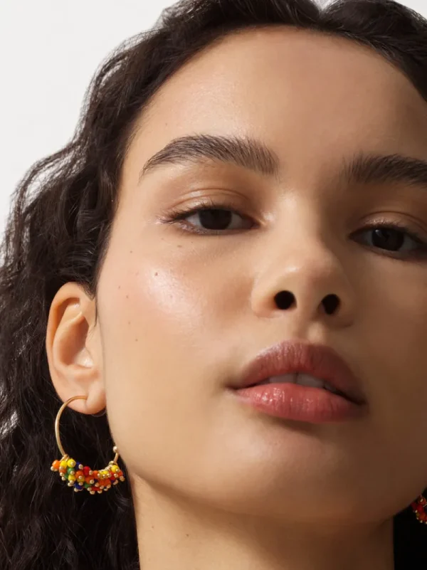 FRENCH CONNECTION Jewellery<Multi Rainbow Bead Hoop Earrings Gold/Multi