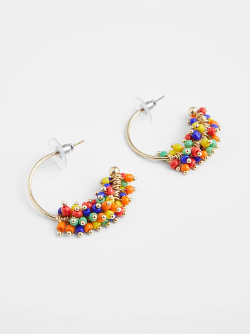 FRENCH CONNECTION Jewellery<Multi Rainbow Bead Hoop Earrings Gold/Multi