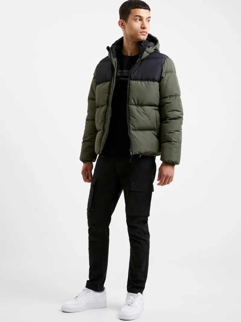 FRENCH CONNECTION Coats & Jackets<Padded Panel Hooded Mid Length Coat Black/Khaki