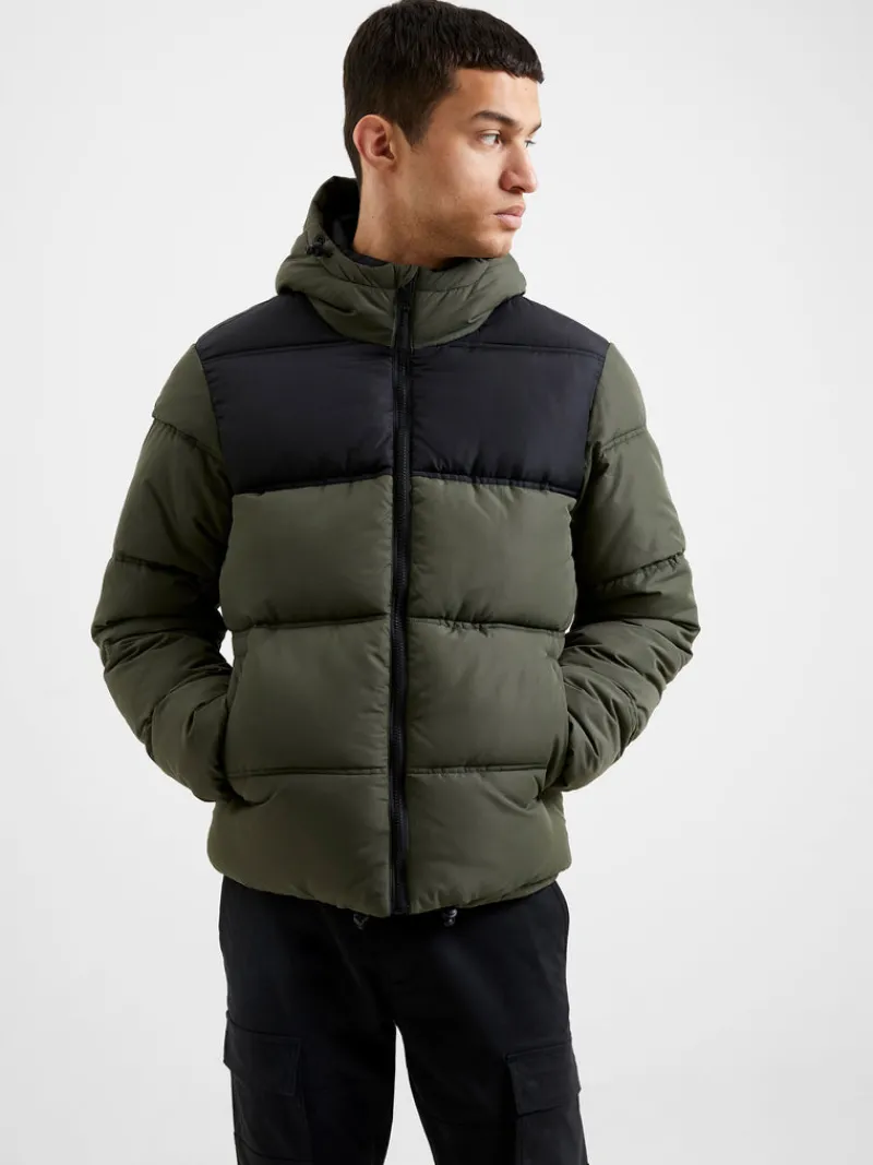 FRENCH CONNECTION Coats & Jackets<Padded Panel Hooded Mid Length Coat Black/Khaki