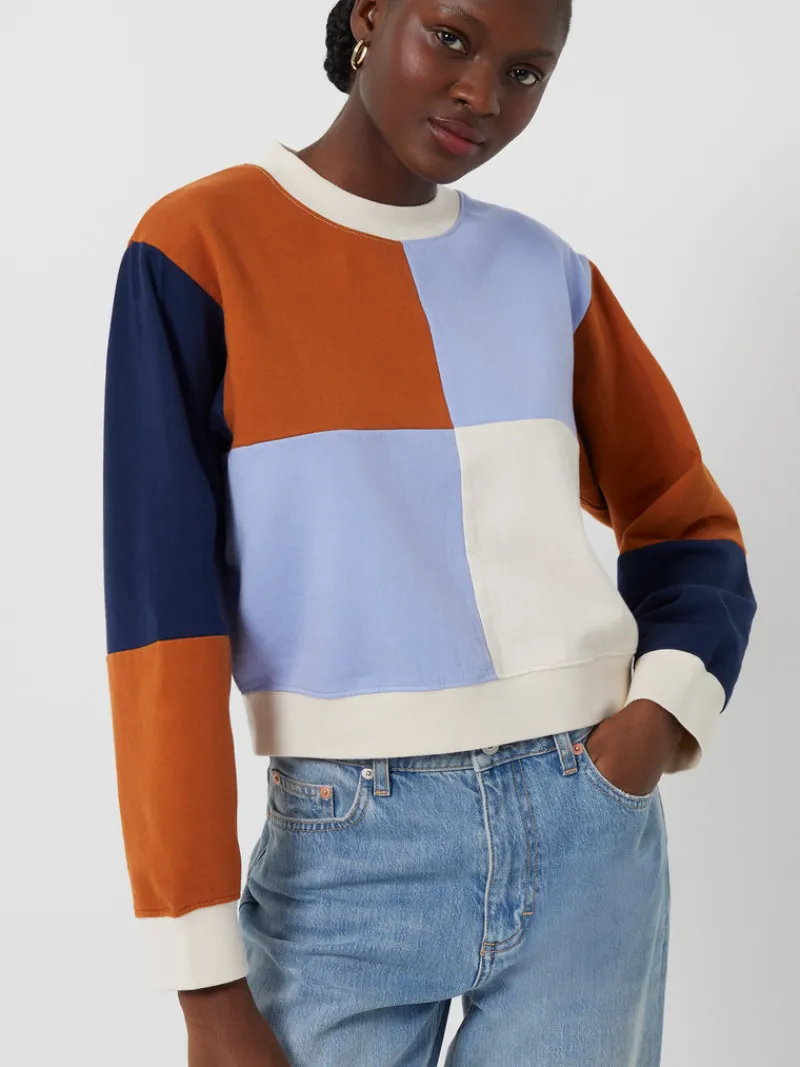 FRENCH CONNECTION Hoodies & Sweatshirts<Peri Modal Jersey Colour Block Sweatshirt Cream/ParadiseBlue/Indigo/LeatherBrown