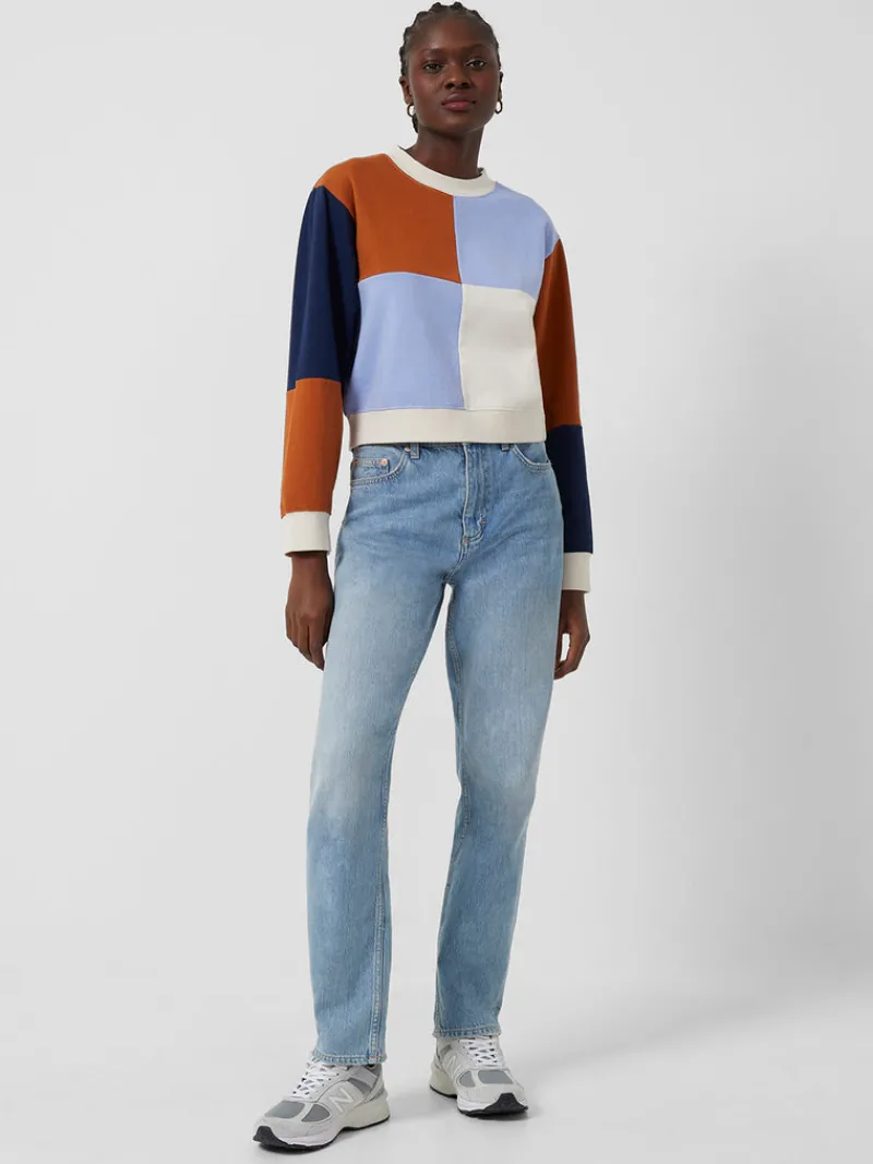 FRENCH CONNECTION Hoodies & Sweatshirts<Peri Modal Jersey Colour Block Sweatshirt Cream/ParadiseBlue/Indigo/LeatherBrown