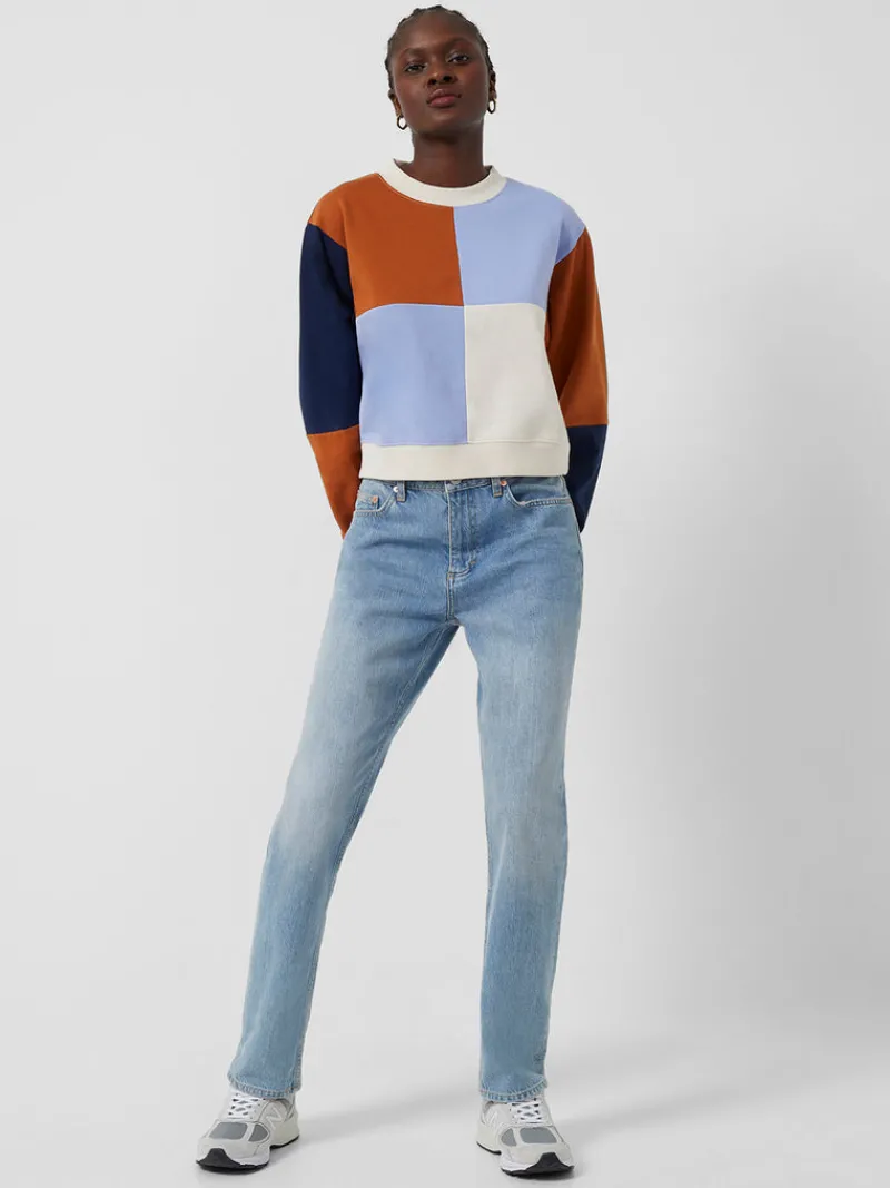 FRENCH CONNECTION Hoodies & Sweatshirts<Peri Modal Jersey Colour Block Sweatshirt Cream/ParadiseBlue/Indigo/LeatherBrown