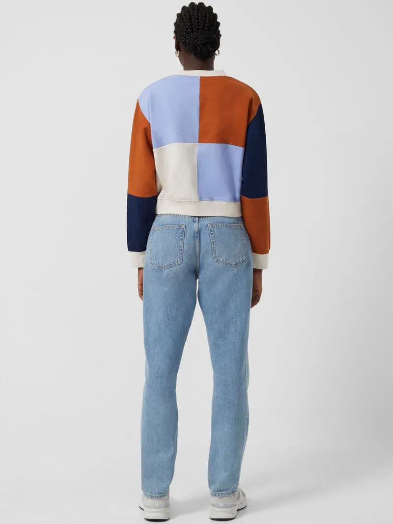 FRENCH CONNECTION Hoodies & Sweatshirts<Peri Modal Jersey Colour Block Sweatshirt Cream/ParadiseBlue/Indigo/LeatherBrown