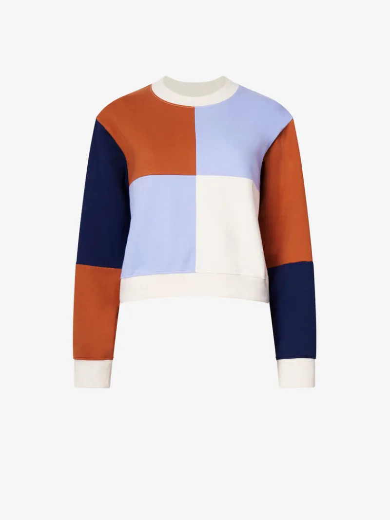 FRENCH CONNECTION Hoodies & Sweatshirts<Peri Modal Jersey Colour Block Sweatshirt Cream/ParadiseBlue/Indigo/LeatherBrown