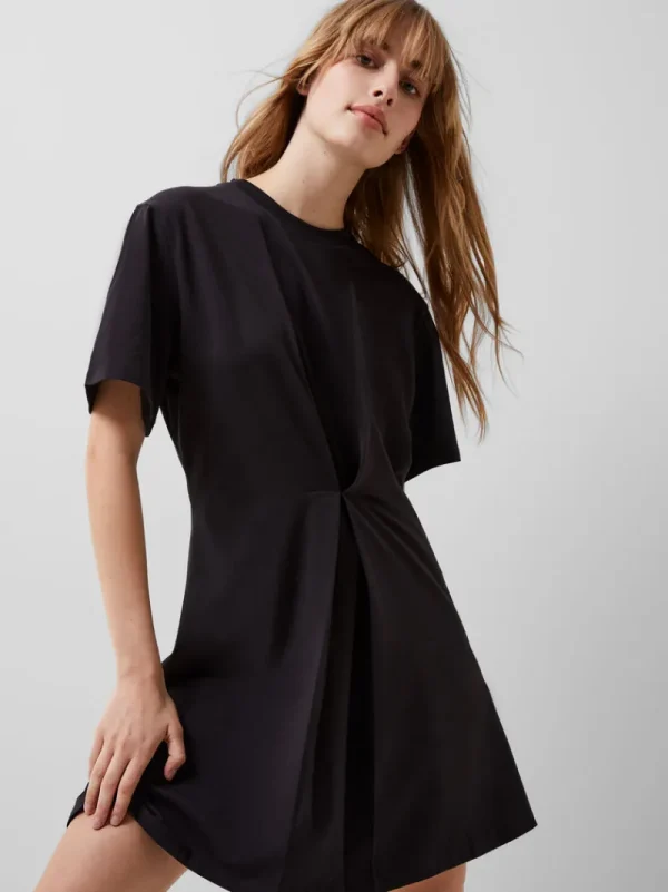 FRENCH CONNECTION Day Dresses | Mini Dresses | Black Dresses | Dresses<Rallie Cotton Box Pleat T-Shirt Mini Dress Blackout