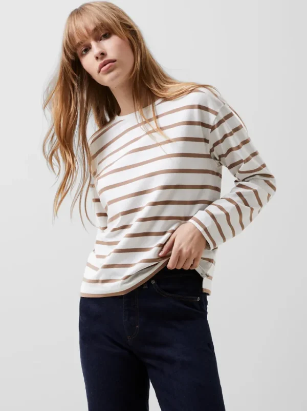 FRENCH CONNECTION Tops<Rallie Stripe Slash Neck Top StripeSWhite/Camel