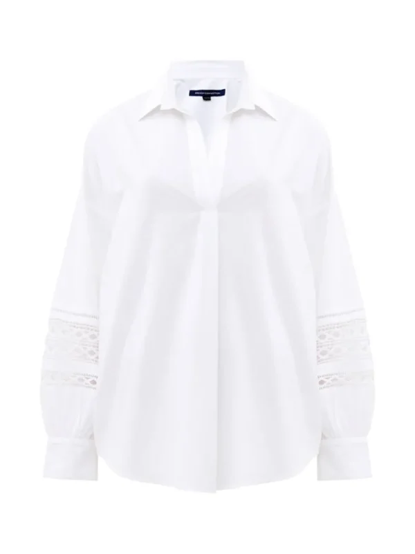 FRENCH CONNECTION Women's Shirts | Tops<Rhodes Embroidered Long Sleeve Popover Shirt LinenWhite